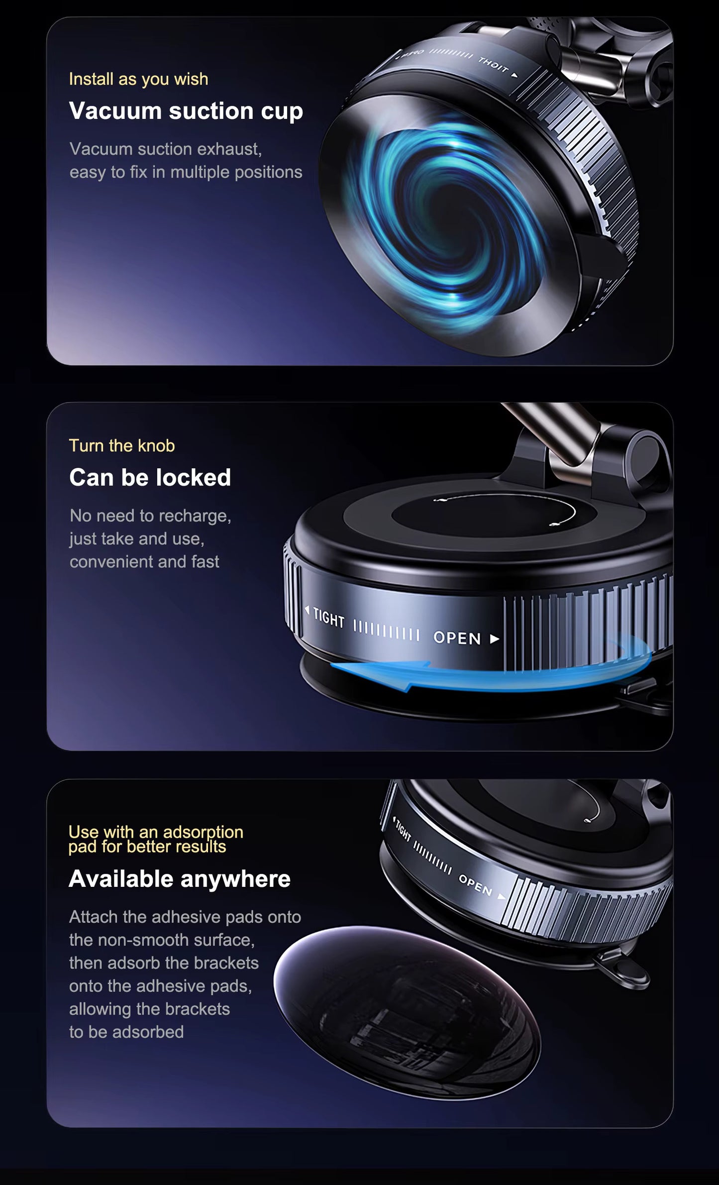 360° Rotatable Magnetic Phone Holder - Premium Vacuum Suction Mount