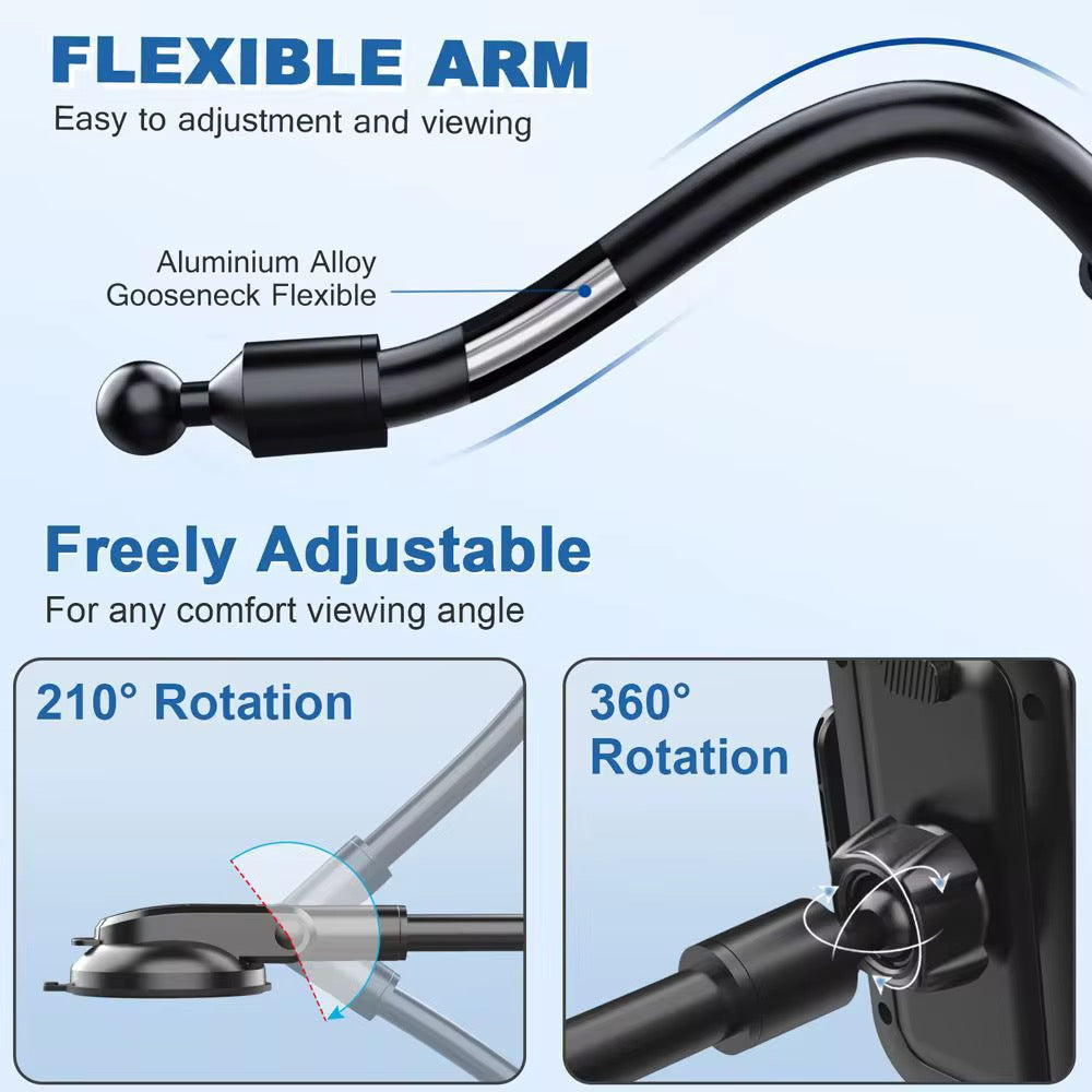 Long Arm Car Phone Mount – Flexible Gooseneck, 360° Adjustable, Windshield & Dashboard Holder