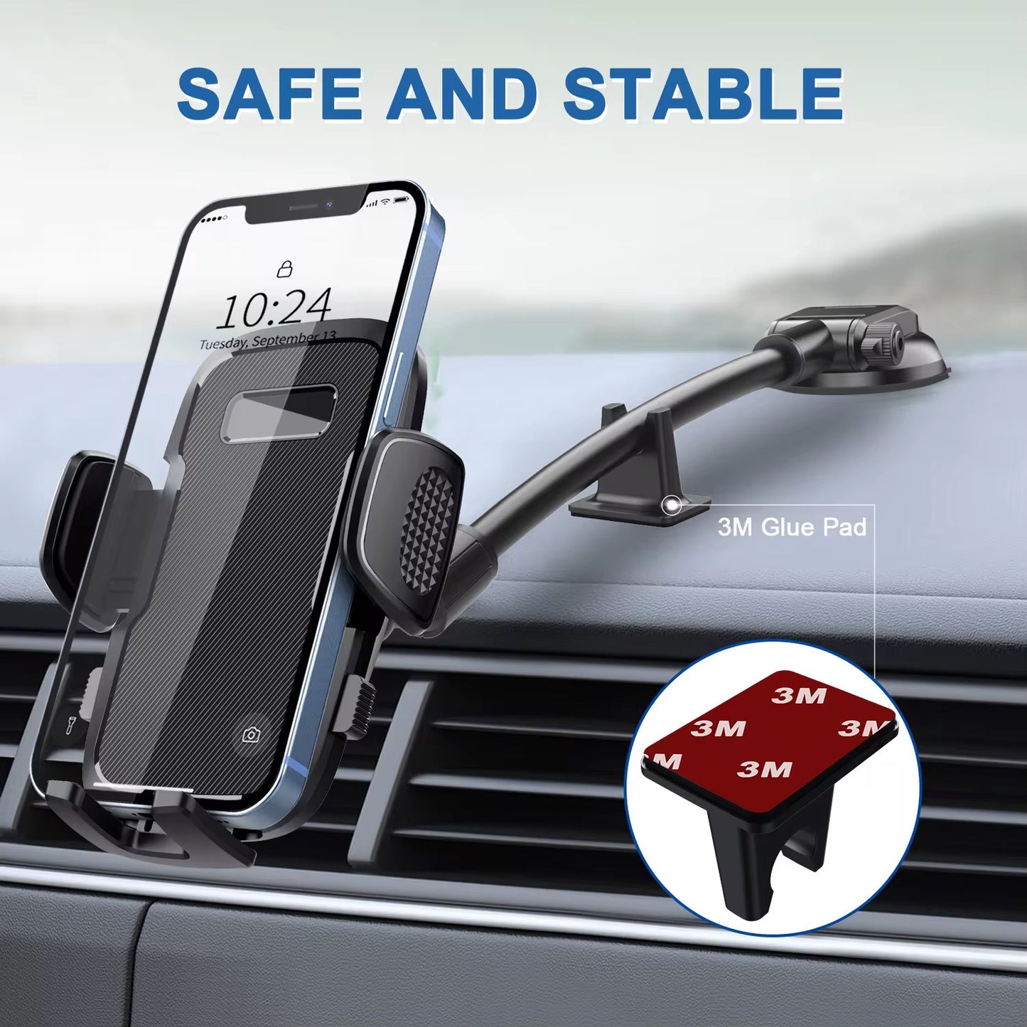 Long Arm Car Phone Mount – Flexible Gooseneck, 360° Adjustable, Windshield & Dashboard Holder
