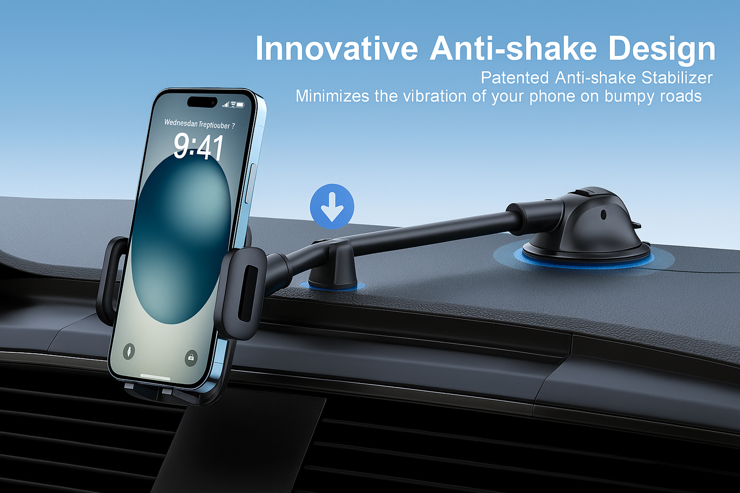 Long Arm Car Phone Mount – Flexible Gooseneck, 360° Adjustable, Windshield & Dashboard Holder