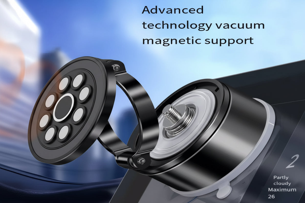 Rotating Magnetic Phone Mount - Premium Vacuum Suction Dashboard Holder