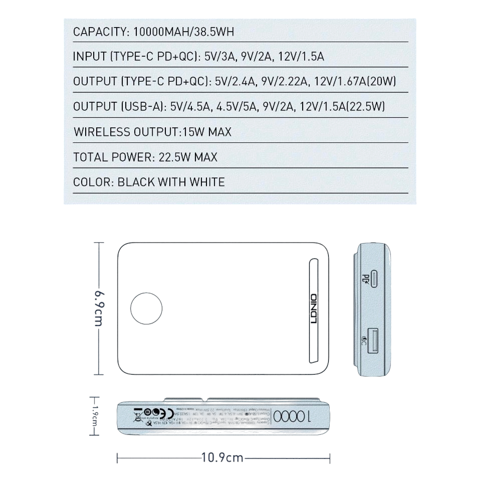 LDNIO Portable Wireless Charging Power Bank with Stand